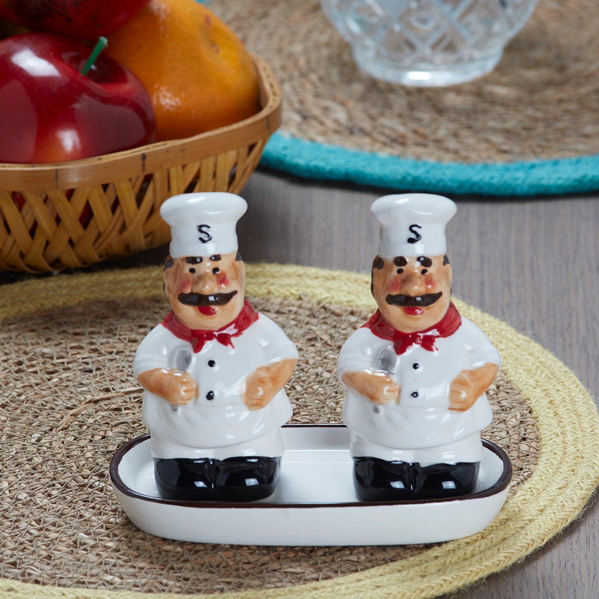 Ceramic Salt Pepper Container Set with tray (9979)