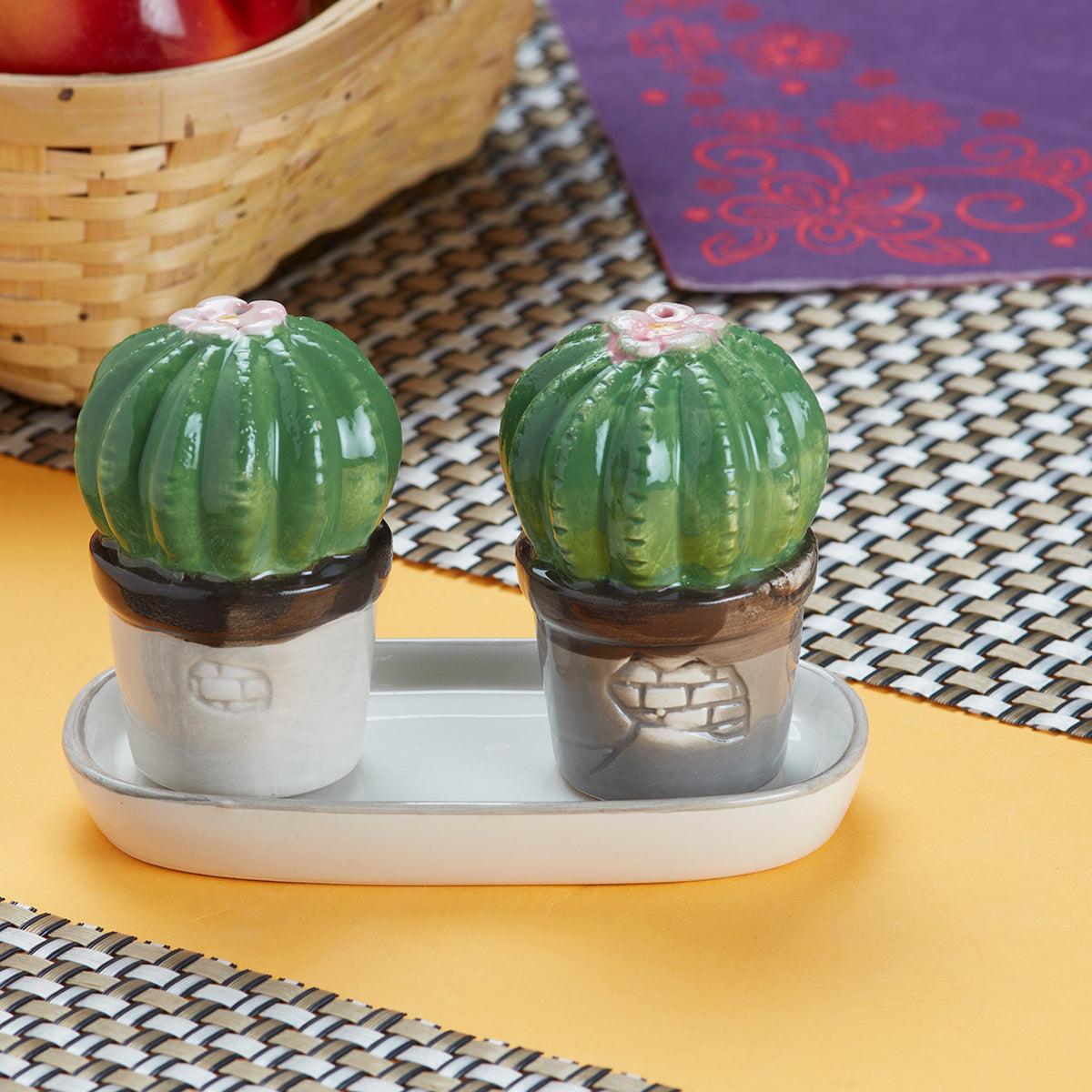 Ceramic Salt Pepper Container Set with tray (9981)