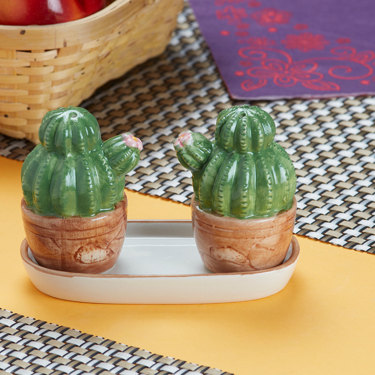 Ceramic Salt Pepper Container Set with tray (9981)