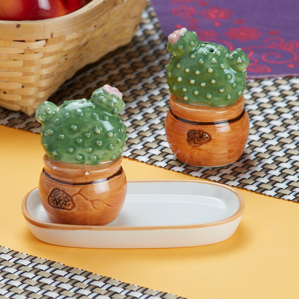 Ceramic Salt Pepper Container Set with tray (9983)