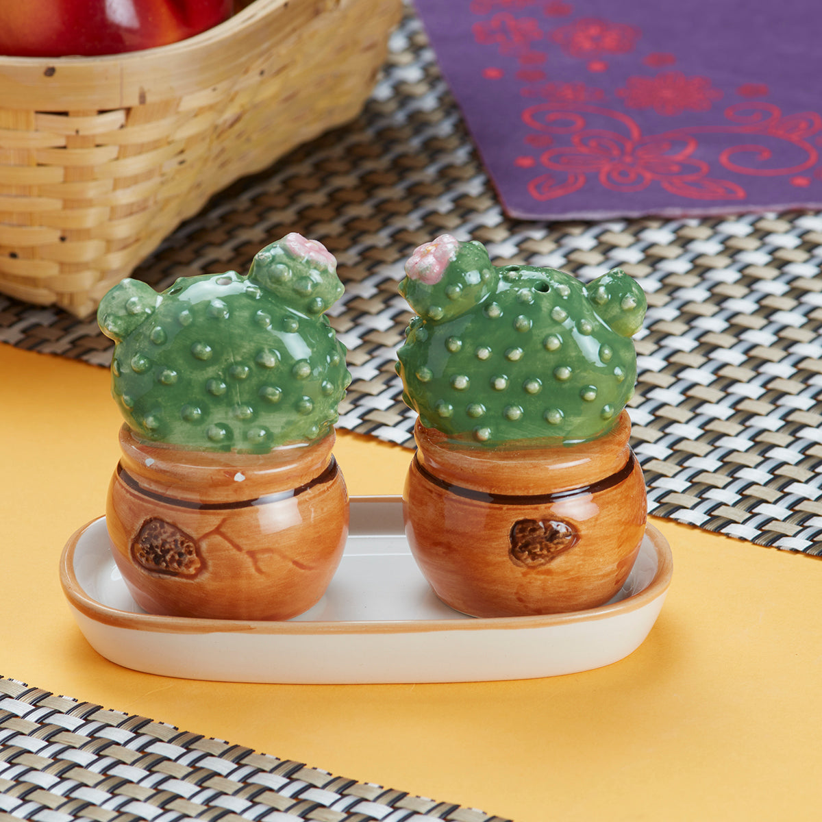 Ceramic Salt Pepper Container Set with tray (9981)