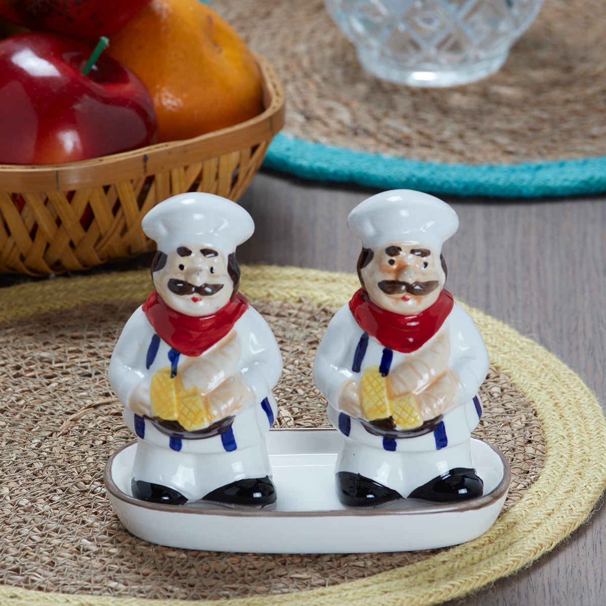 Ceramic Salt Pepper Container Set with tray (9986)