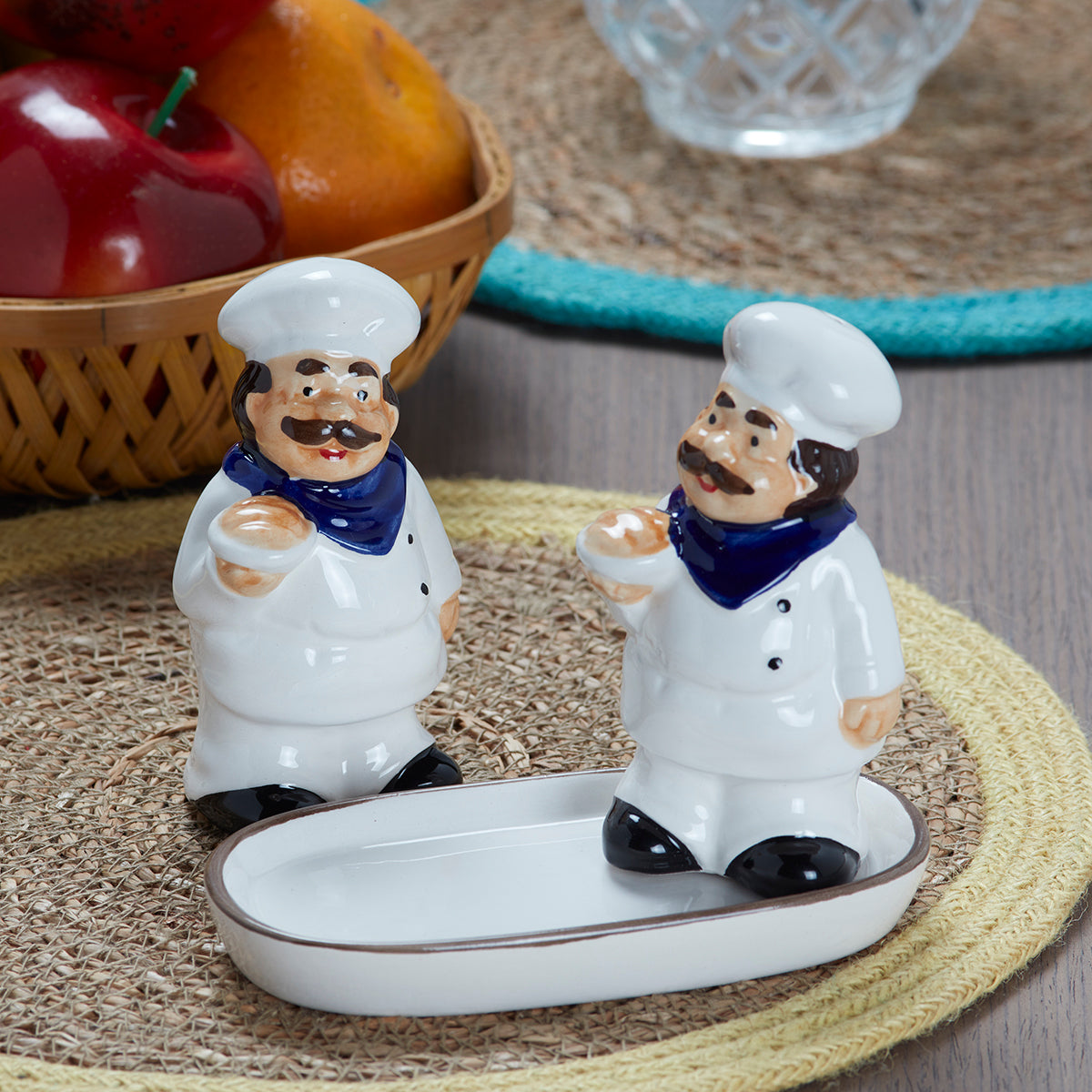 Ceramic Salt Pepper Container Set with tray (9987)