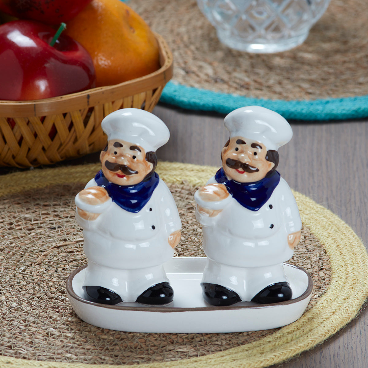Ceramic Salt Pepper Container Set with tray (9986)