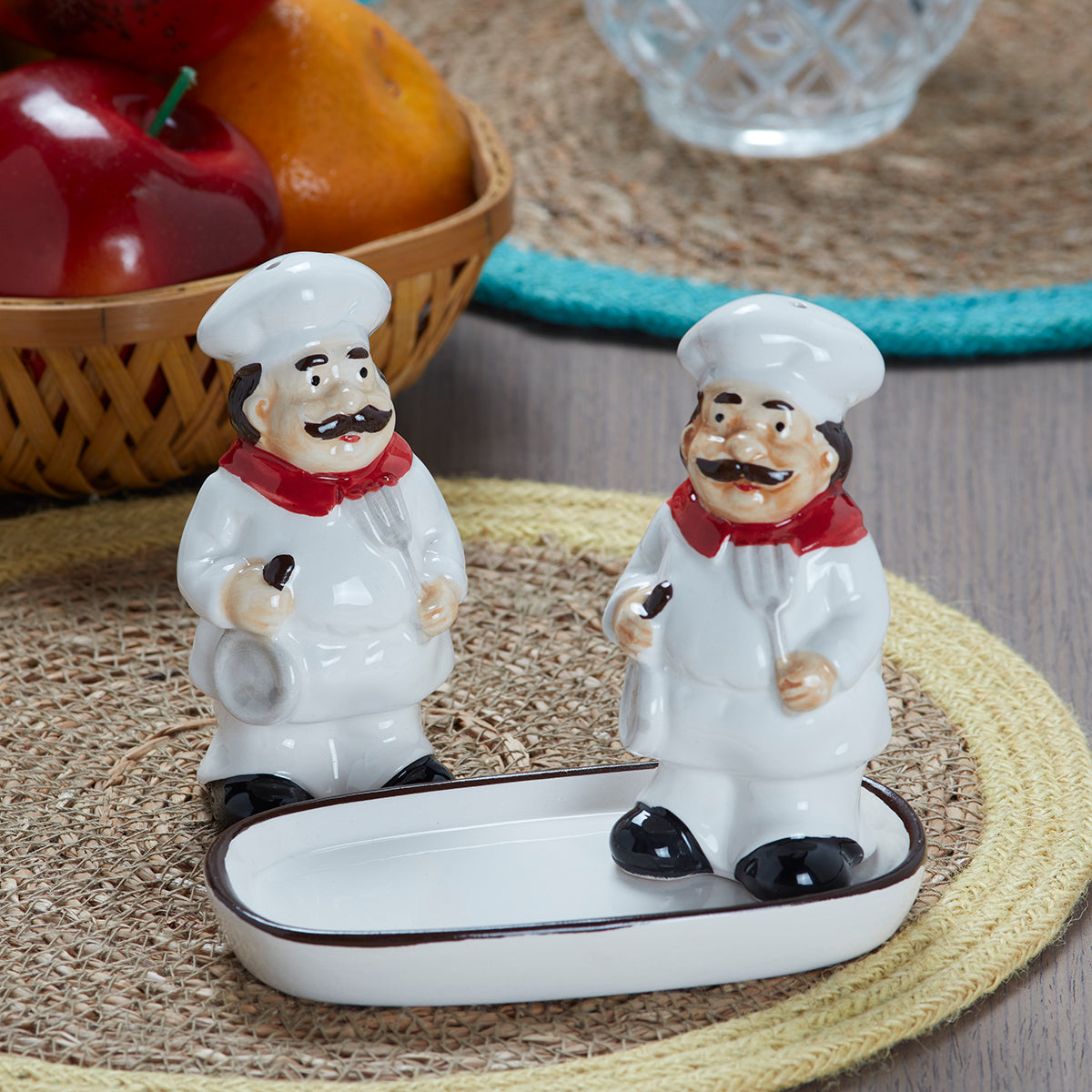 Ceramic Salt Pepper Container Set with tray (9988)