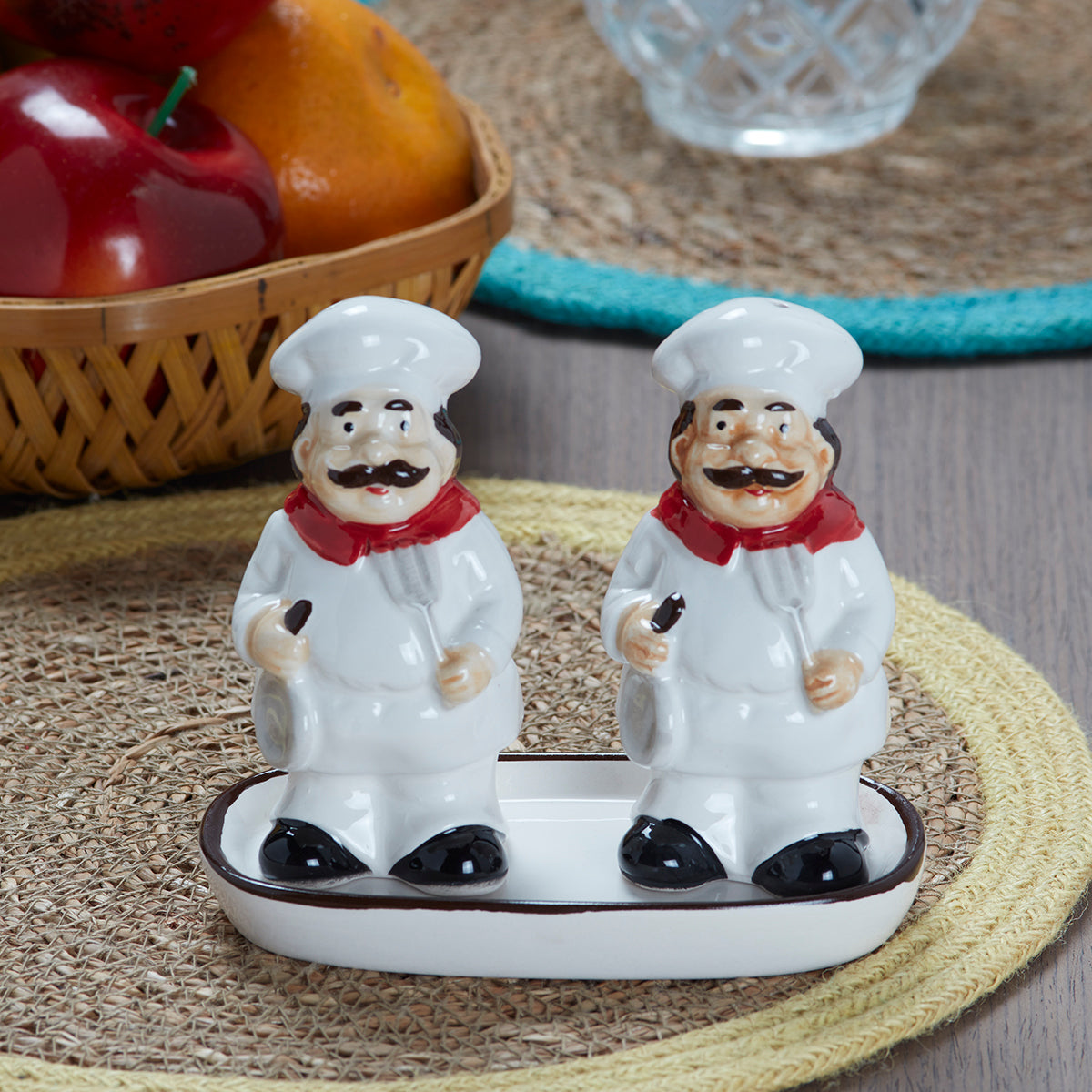 Kookee Ceramic Salt and Pepper Shakers Set with tray for Dining Table used as Namak Dhani, Shaker, Sprinkler, Spices Dispenser for Home, Kitchen and Restaurant (9988)