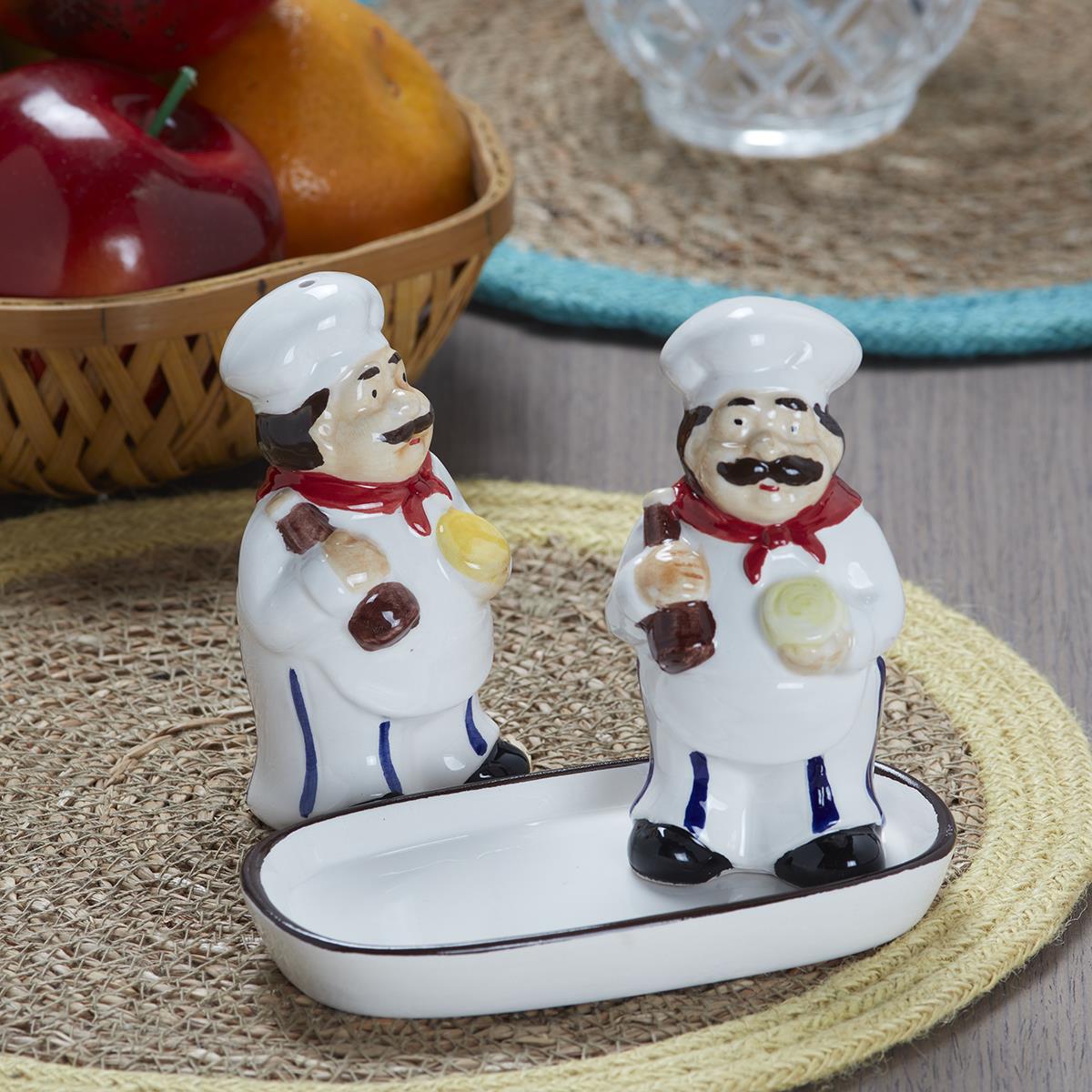 Ceramic Salt Pepper Container Set with tray (9989)