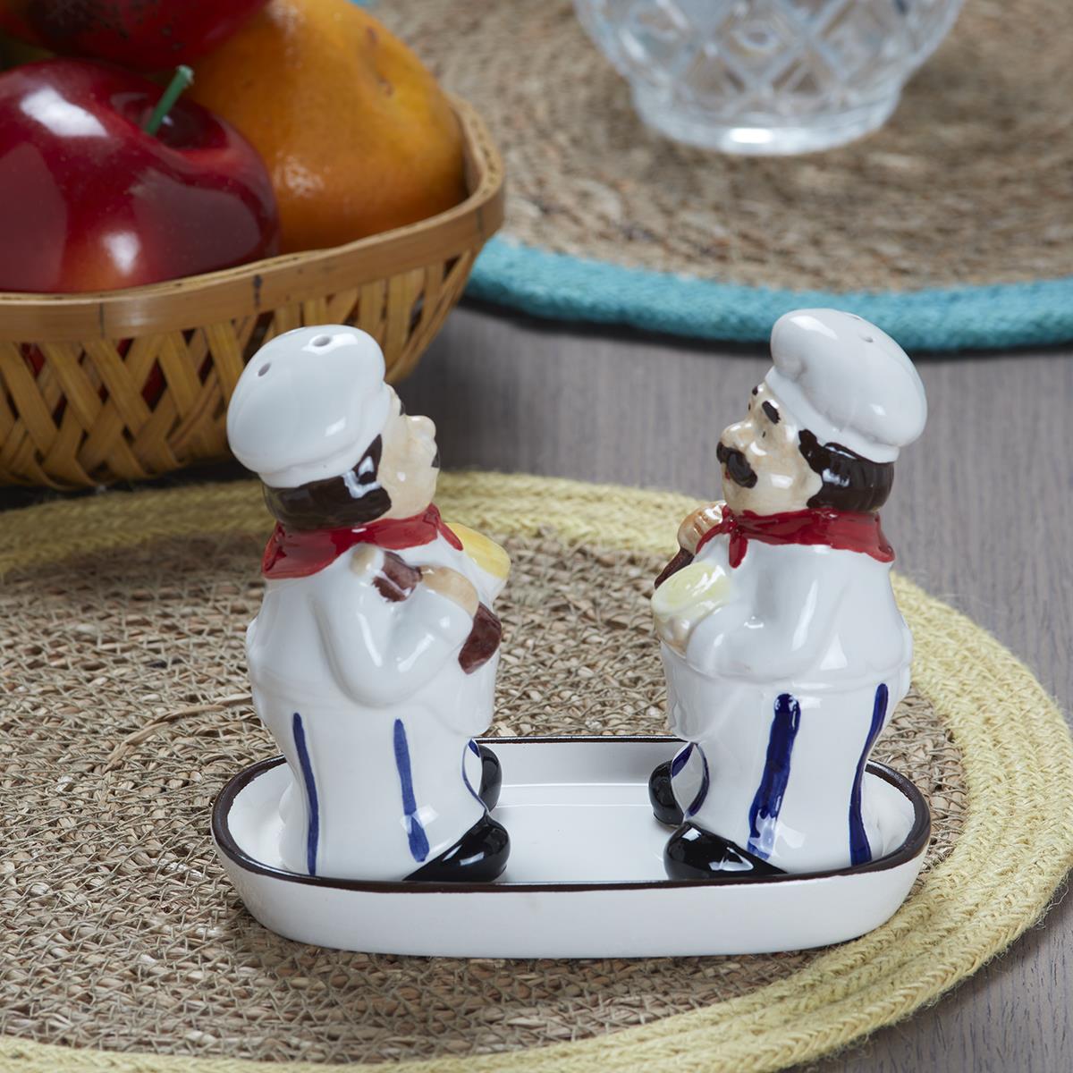 Ceramic Salt Pepper Container Set with tray (9989)