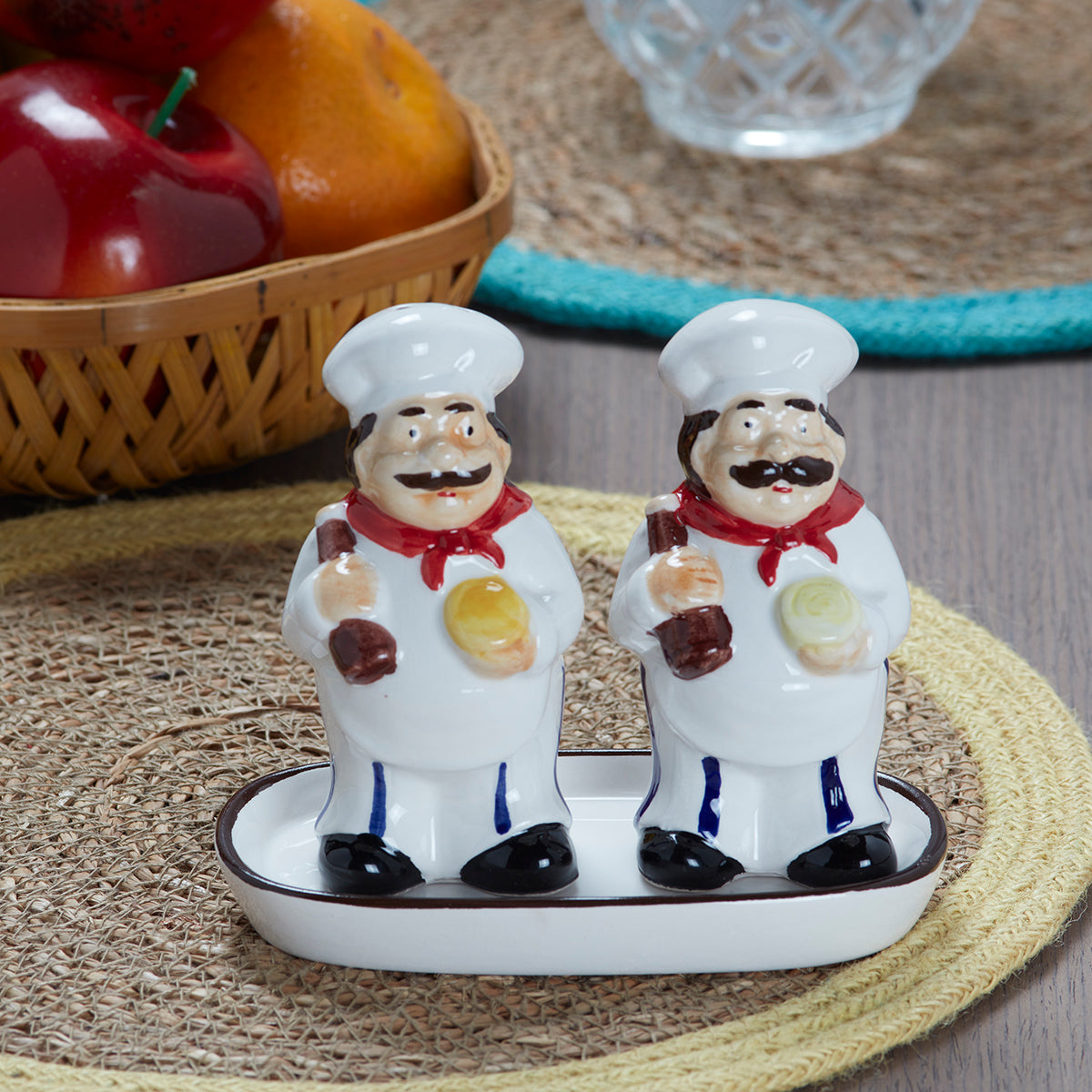 Ceramic Salt Pepper Container Set with tray (9986)