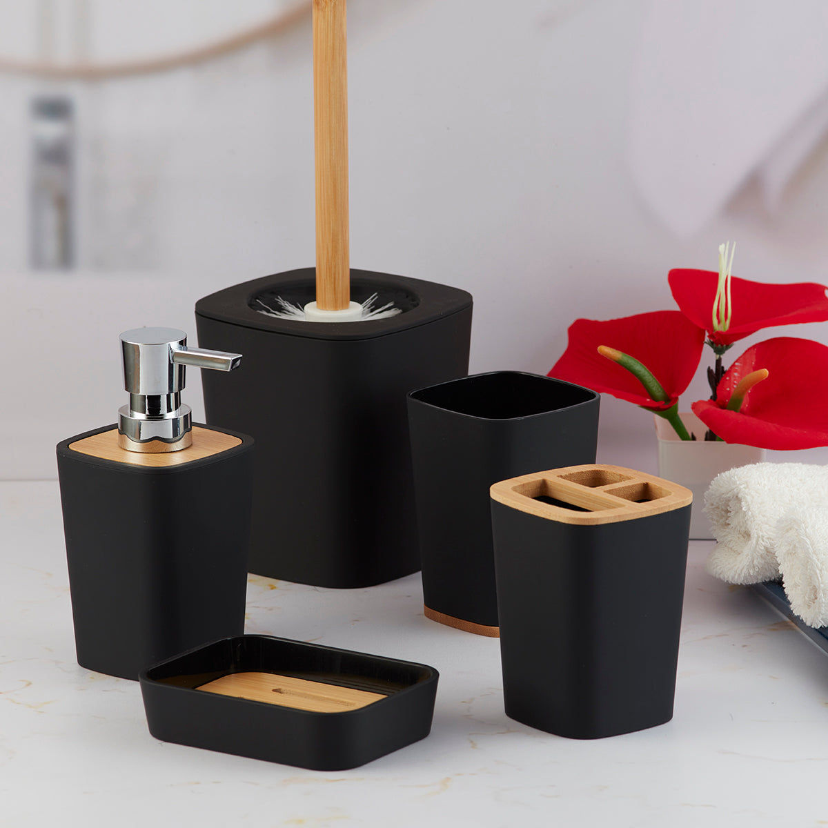 Acrylic Bathroom Accessories Set of 5 Bath Set with Soap Dispenser (10031)