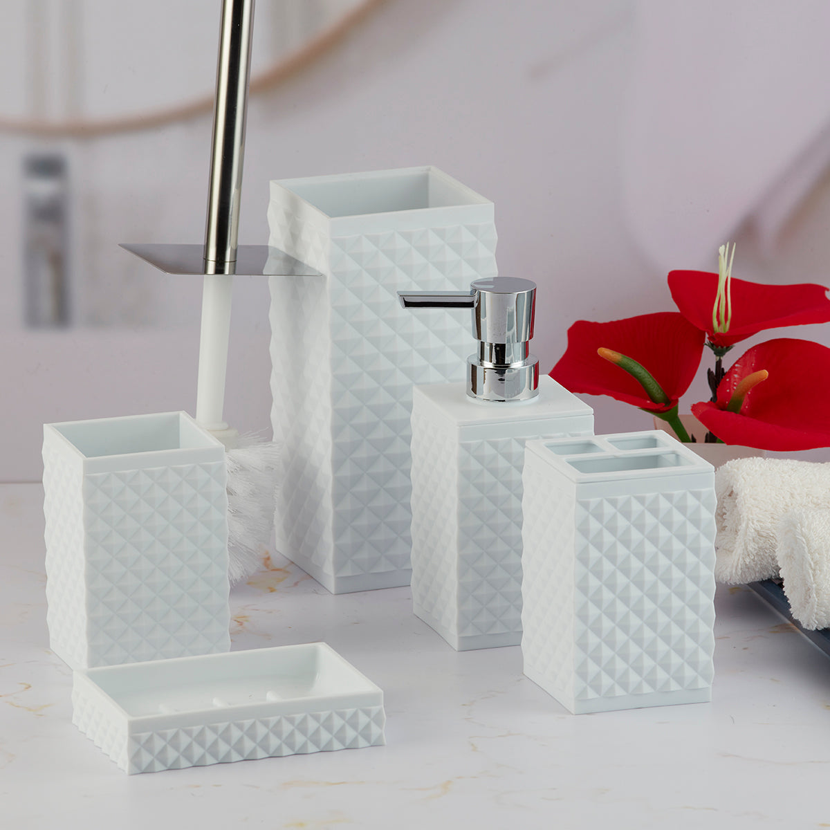 Acrylic Set of 5 Bath Set with Soap Dispenser (10037)