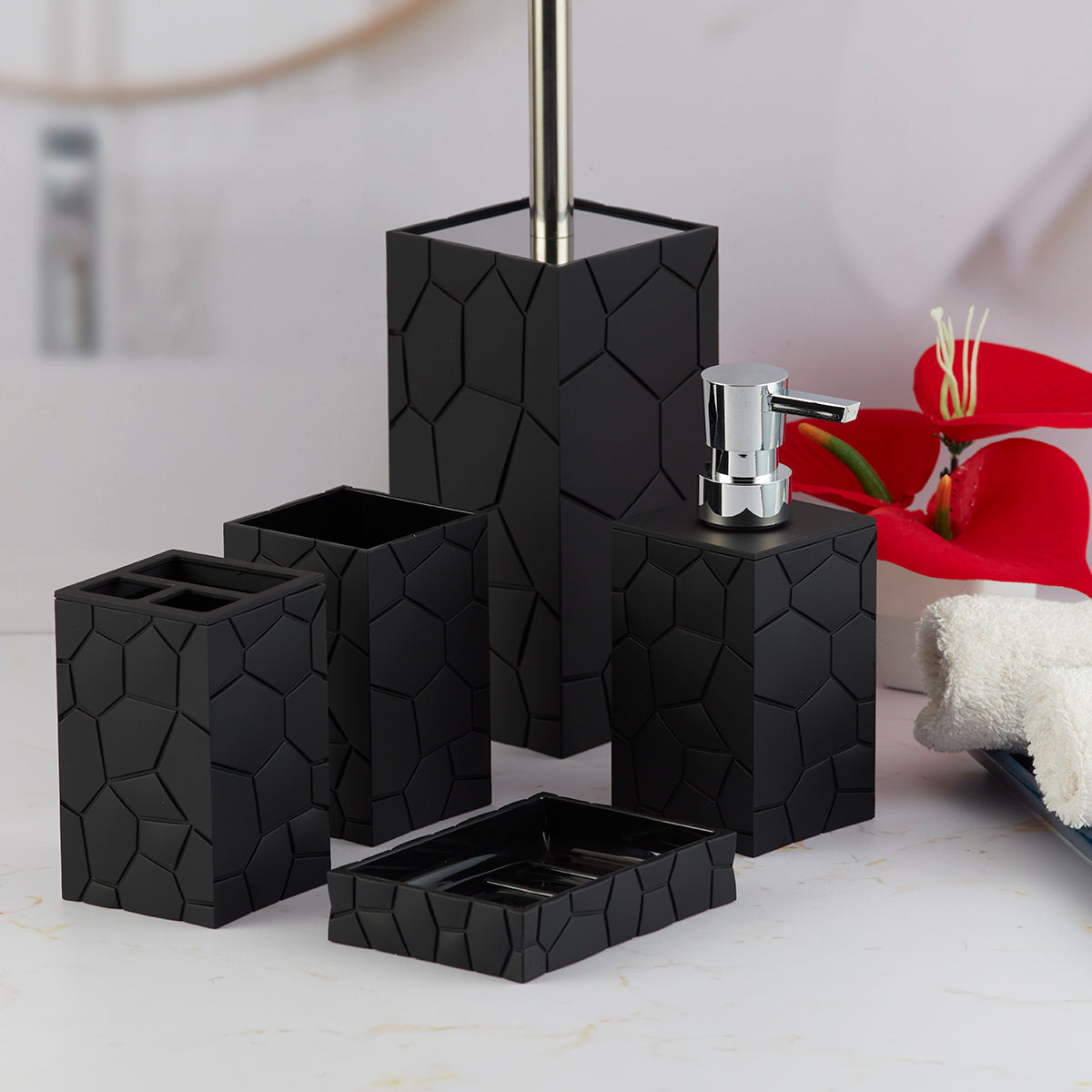 Acrylic Bathroom Accessories Set of 5 Bath Set with Soap Dispenser (10040)