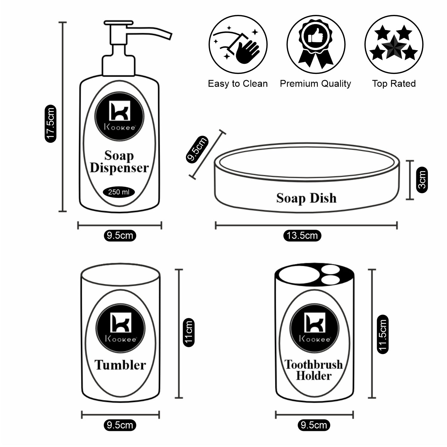 Acrylic Set of 4 Bath Set with Soap Dispenser (10050)