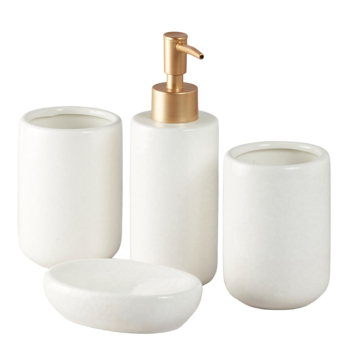 Ceramic Bathroom Set of 4 with Soap Dispenser (10053)