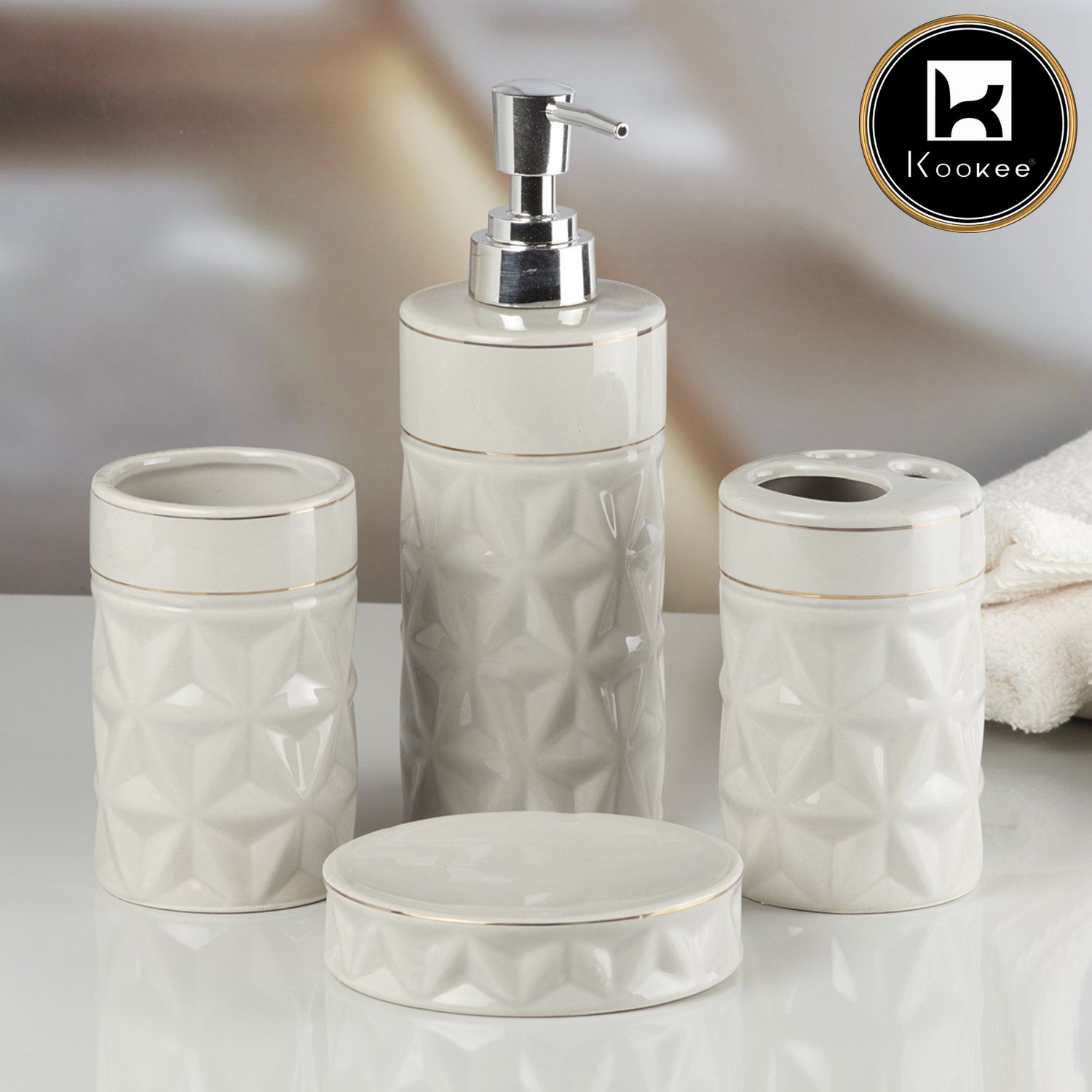 Kookee Ceramic Bathroom Sets, Grey, ART10055