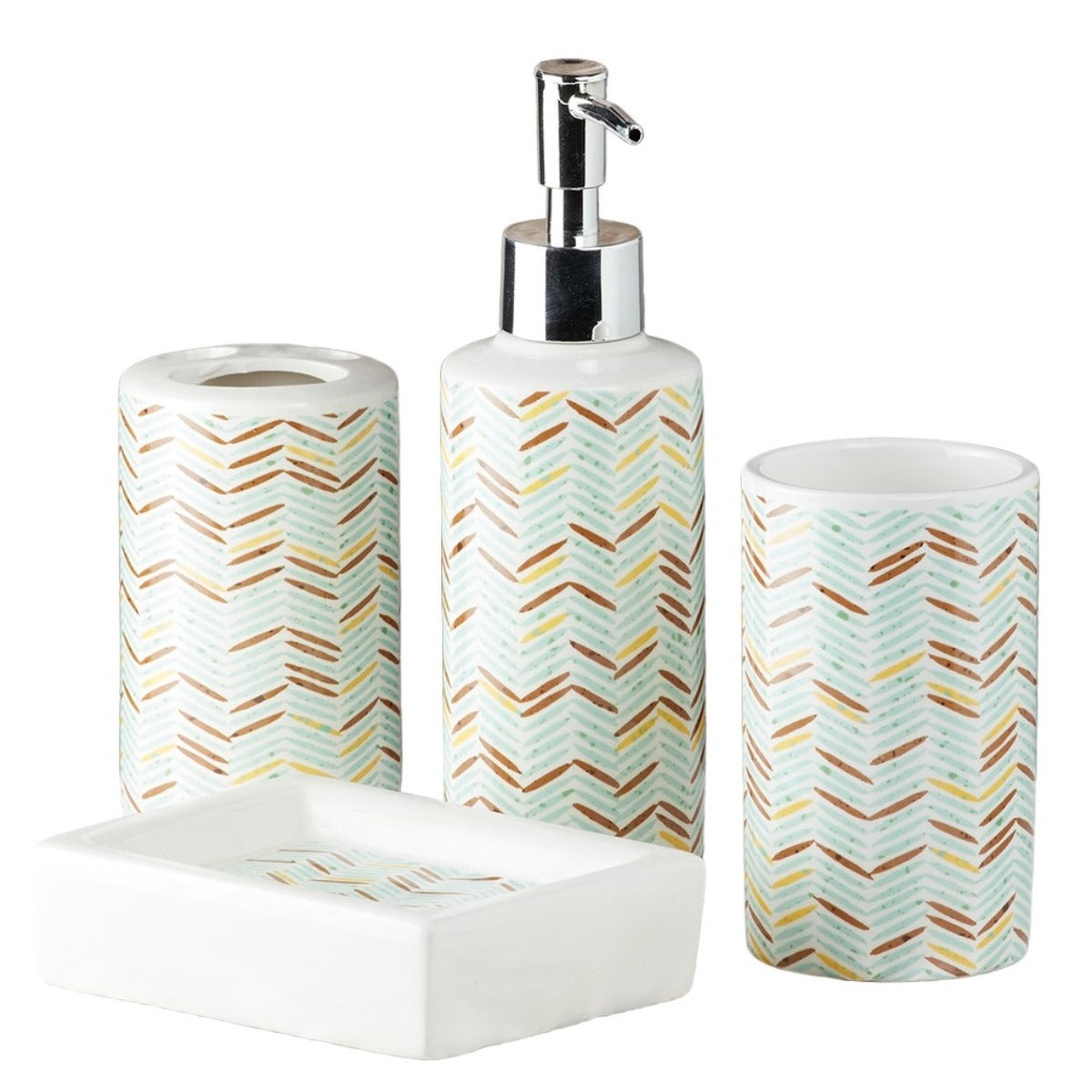 Ceramic Bathroom Set of 4 with Soap Dispenser (10056)