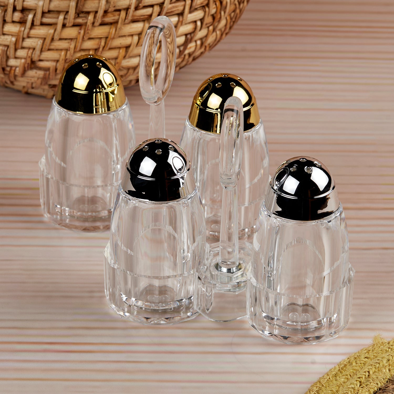 Acrylic Salt and Pepper Shakers Set with tray for Dining Table (10705)