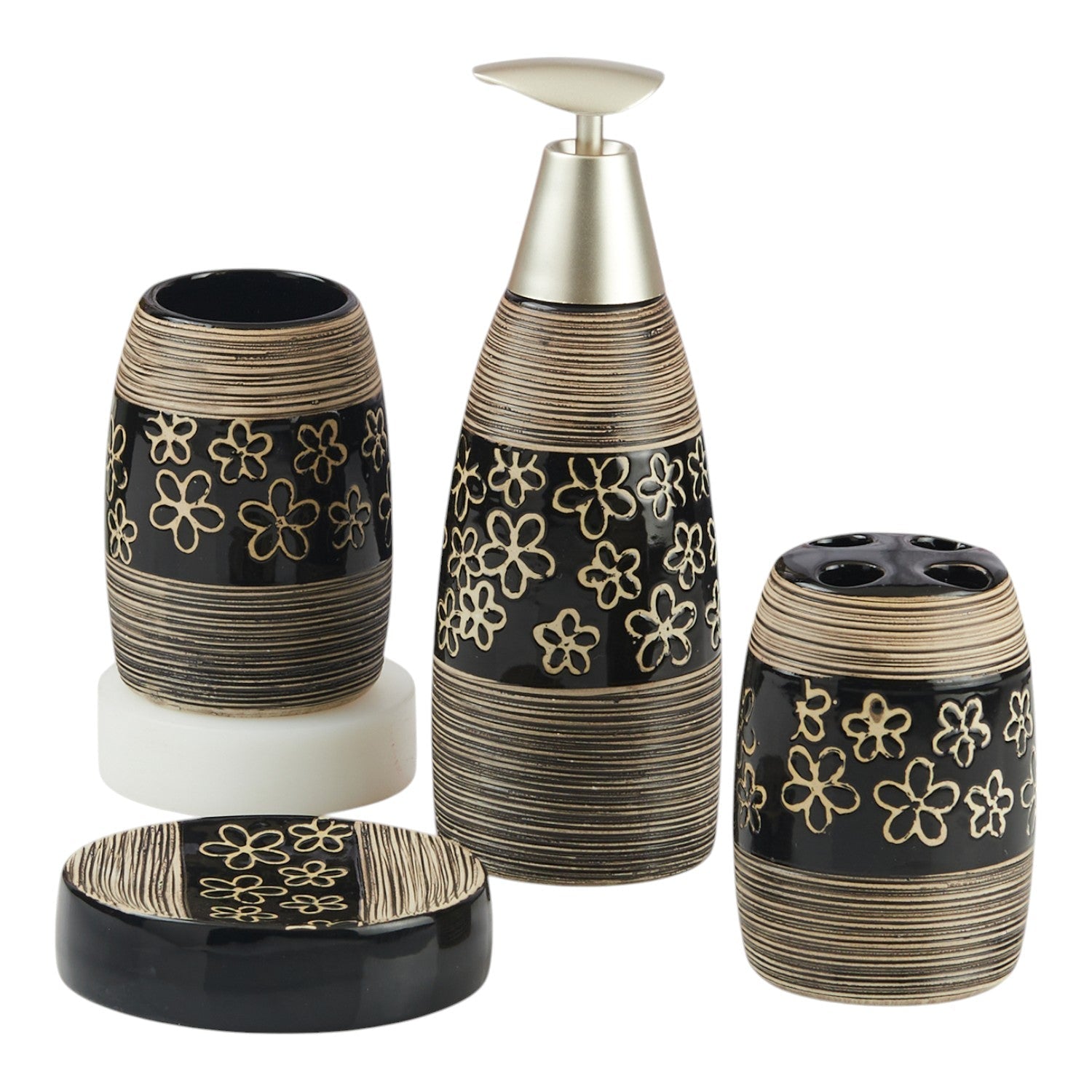 Ceramic Bathroom Accessories Set of 4 with Soap Dispenser (V-CBS-023-2)