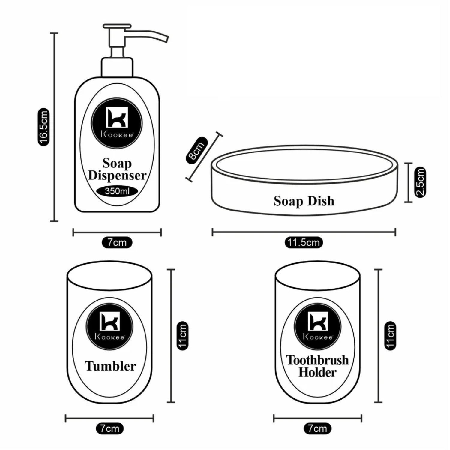 Kookee Ceramic Bathroom Sets, White, ART10070