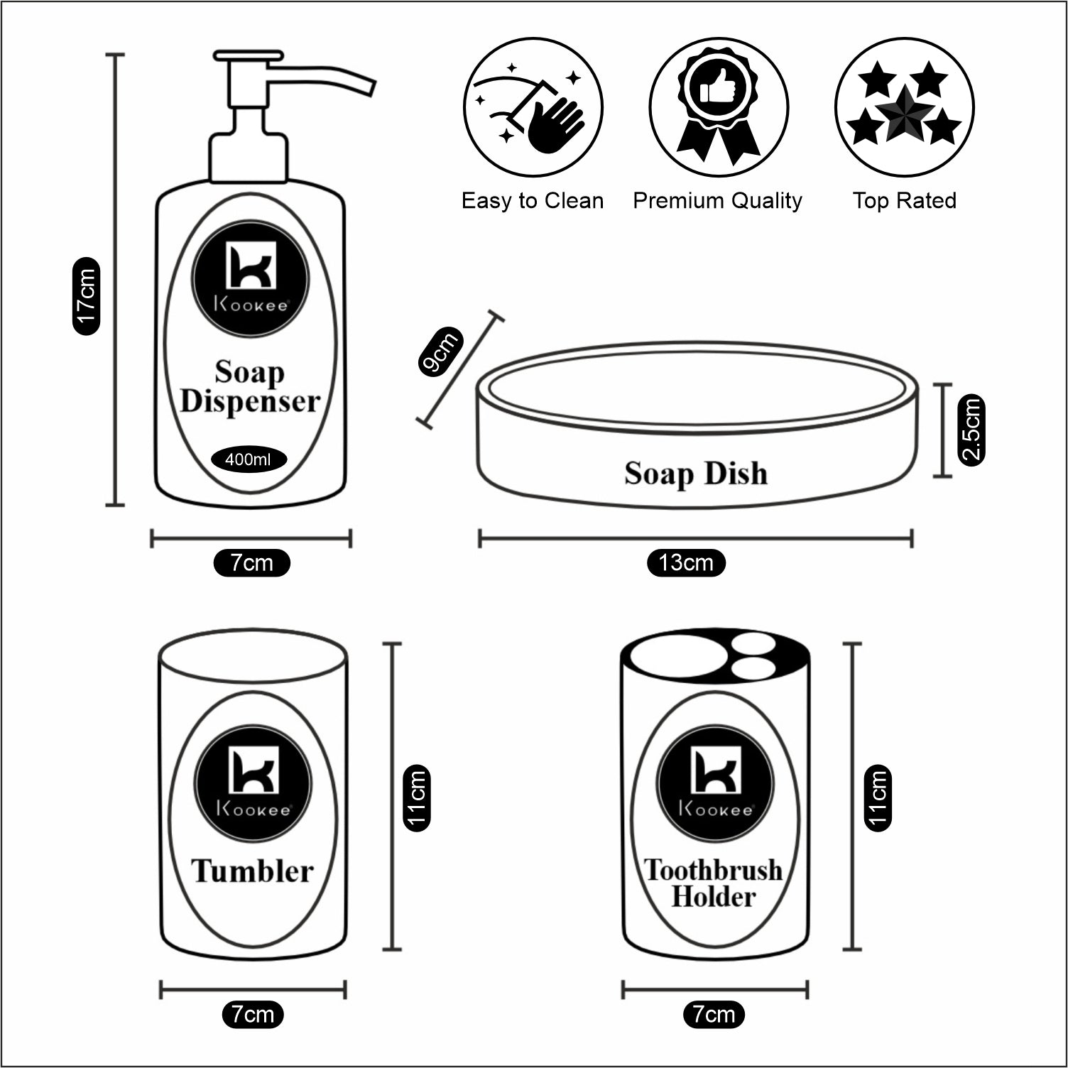 Kookee Ceramic Bathroom Sets, Silver, ART12229