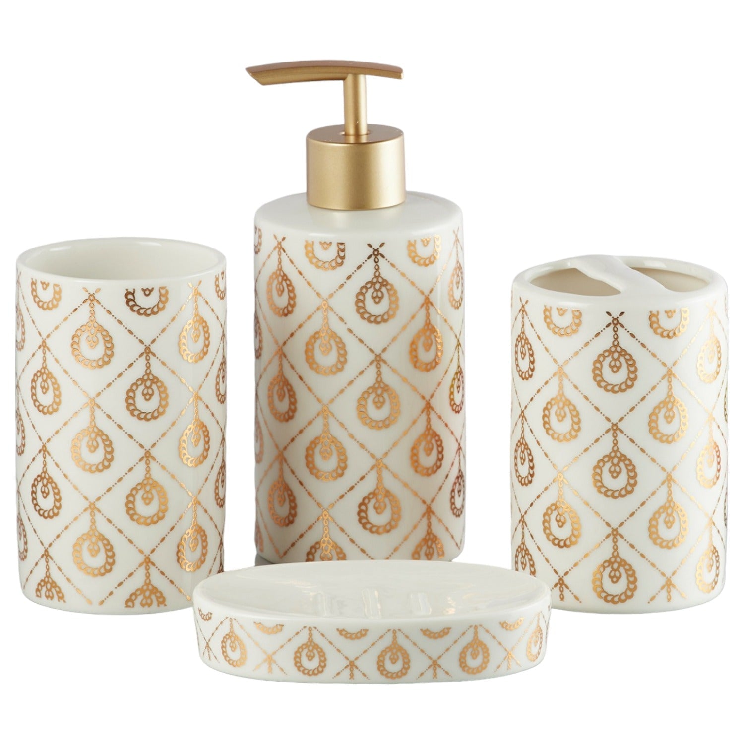 Ceramic Bathroom Set of 4 with Soap Dispenser (10072)