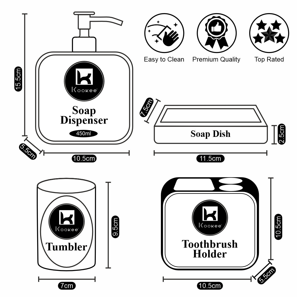 Ceramic Bathroom Set of 4 with Soap Dispenser (10074)