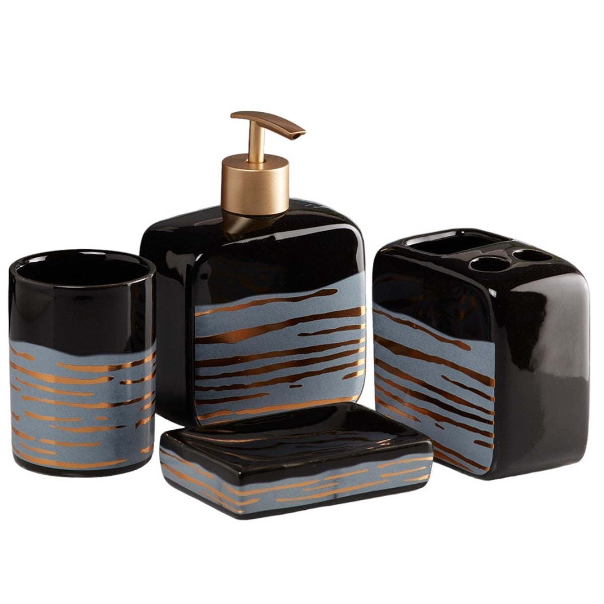 Ceramic Bathroom Set of 4 with Soap Dispenser (10074)