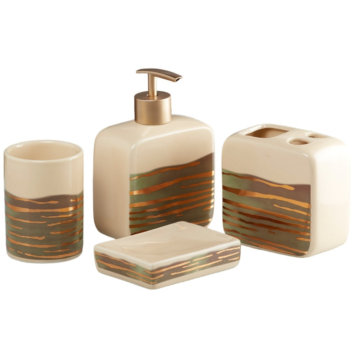 Ceramic Bathroom Set of 4 with Soap Dispenser (10075)