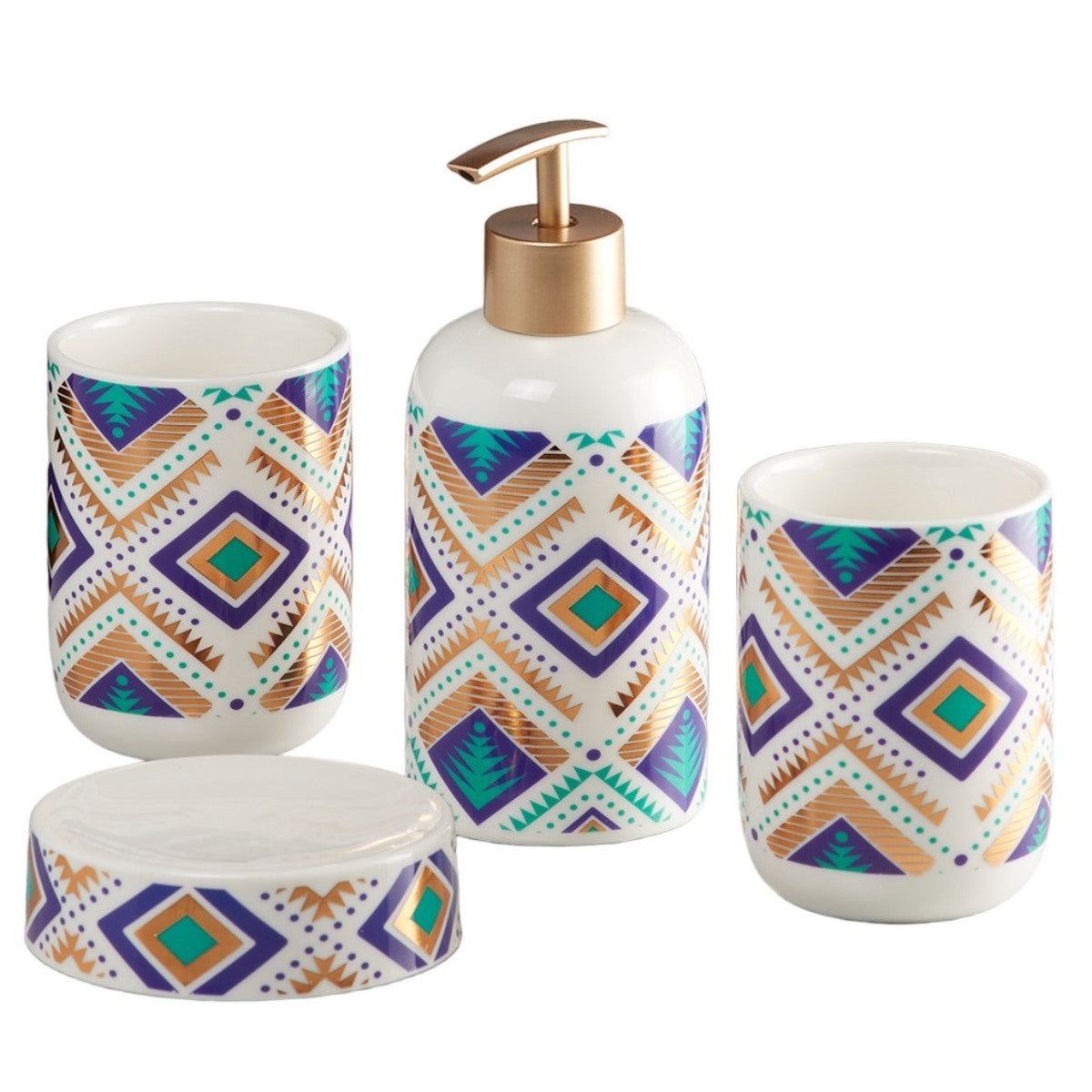 Ceramic Bathroom Set of 4 with Soap Dispenser (10076)