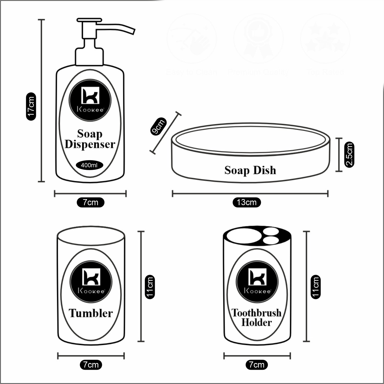 Kookee Ceramic Bathroom Sets, White, ART10077
