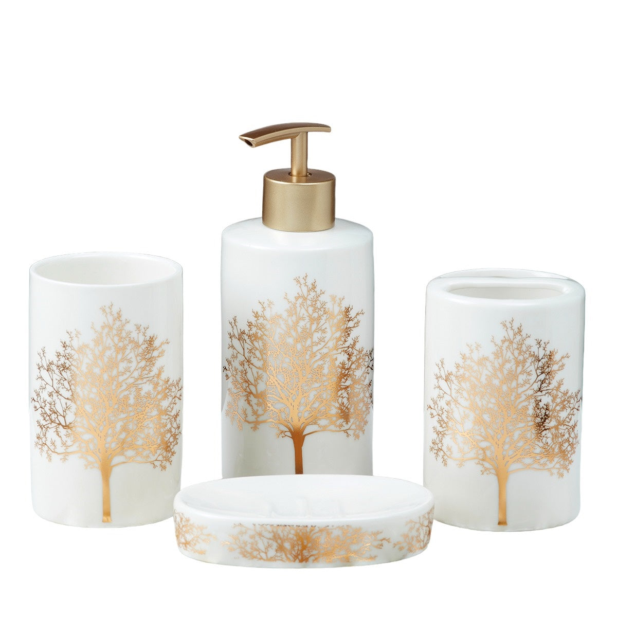 Ceramic Bathroom Accessories Set of 4 with Soap Dispenser (10077)