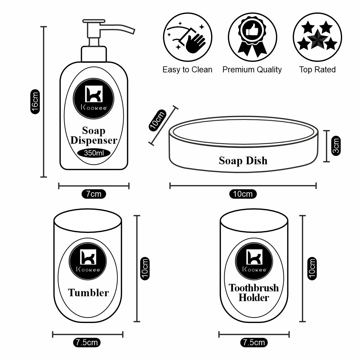 Kookee Ceramic Bathroom Sets, White, ART10079
