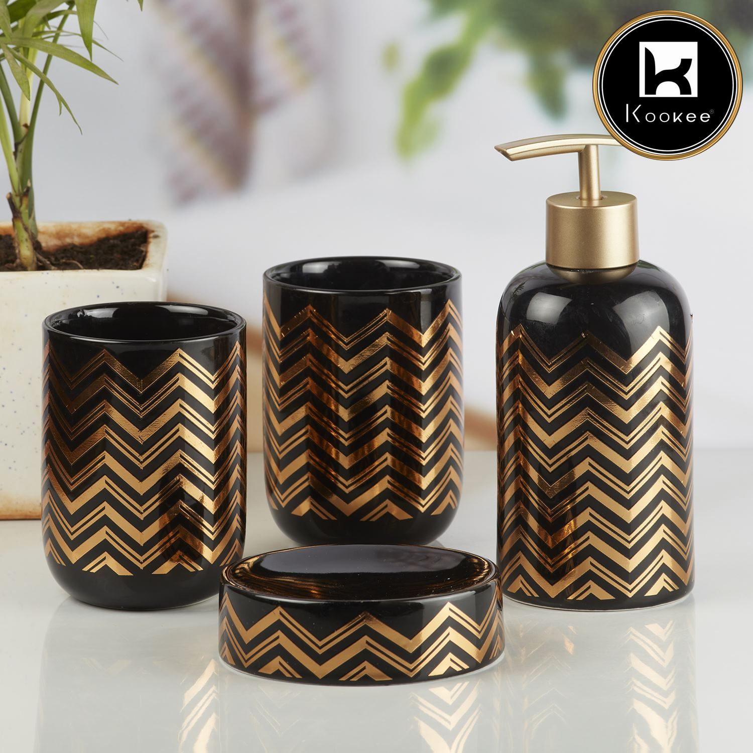 Kookee Ceramic Bathroom Sets, Black, ART10082