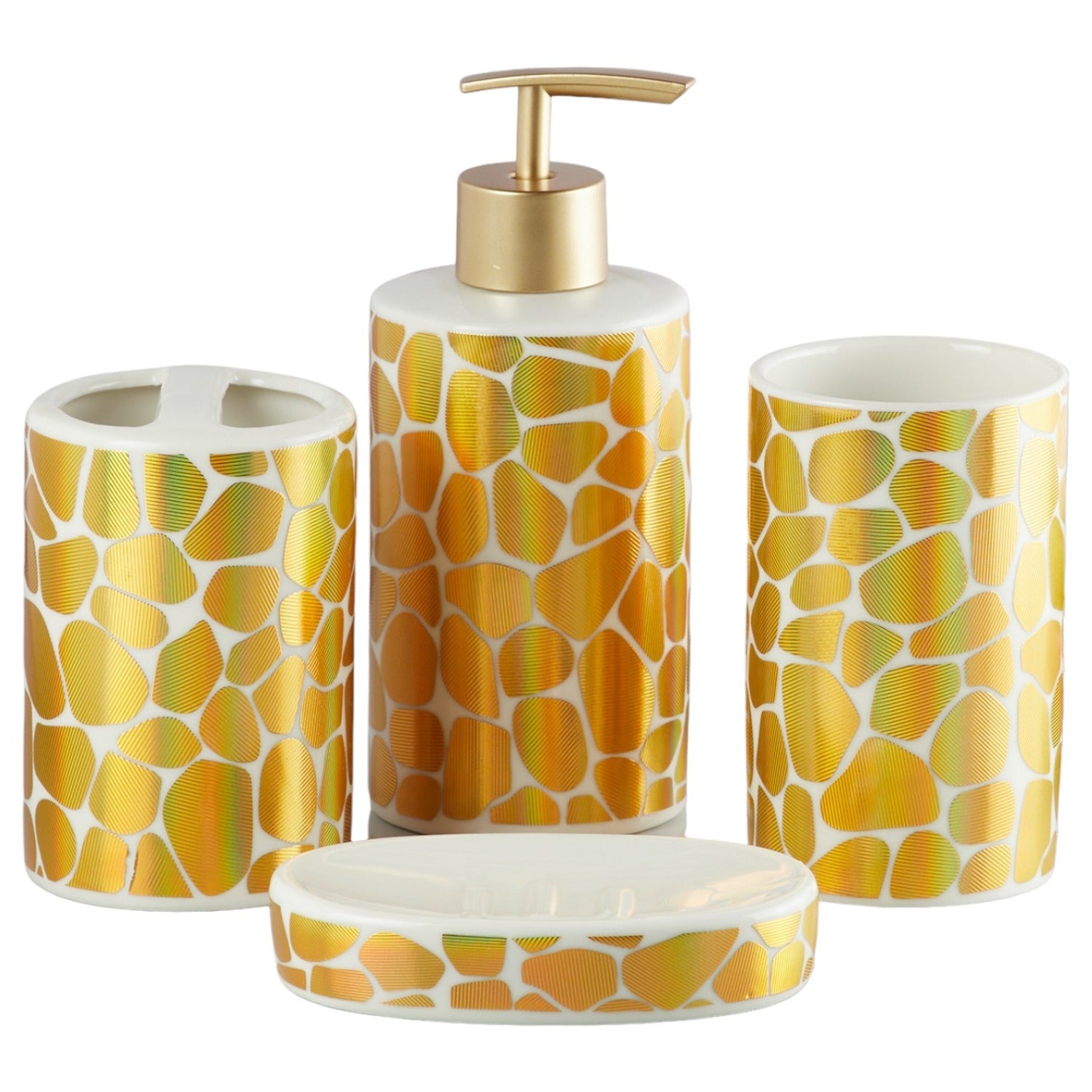 Ceramic Bathroom Set of 4 with Soap Dispenser (10084)