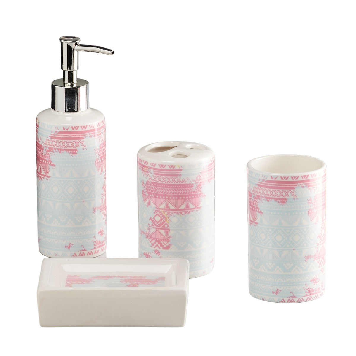 Ceramic Bathroom Set of 4 with Soap Dispenser (10086)