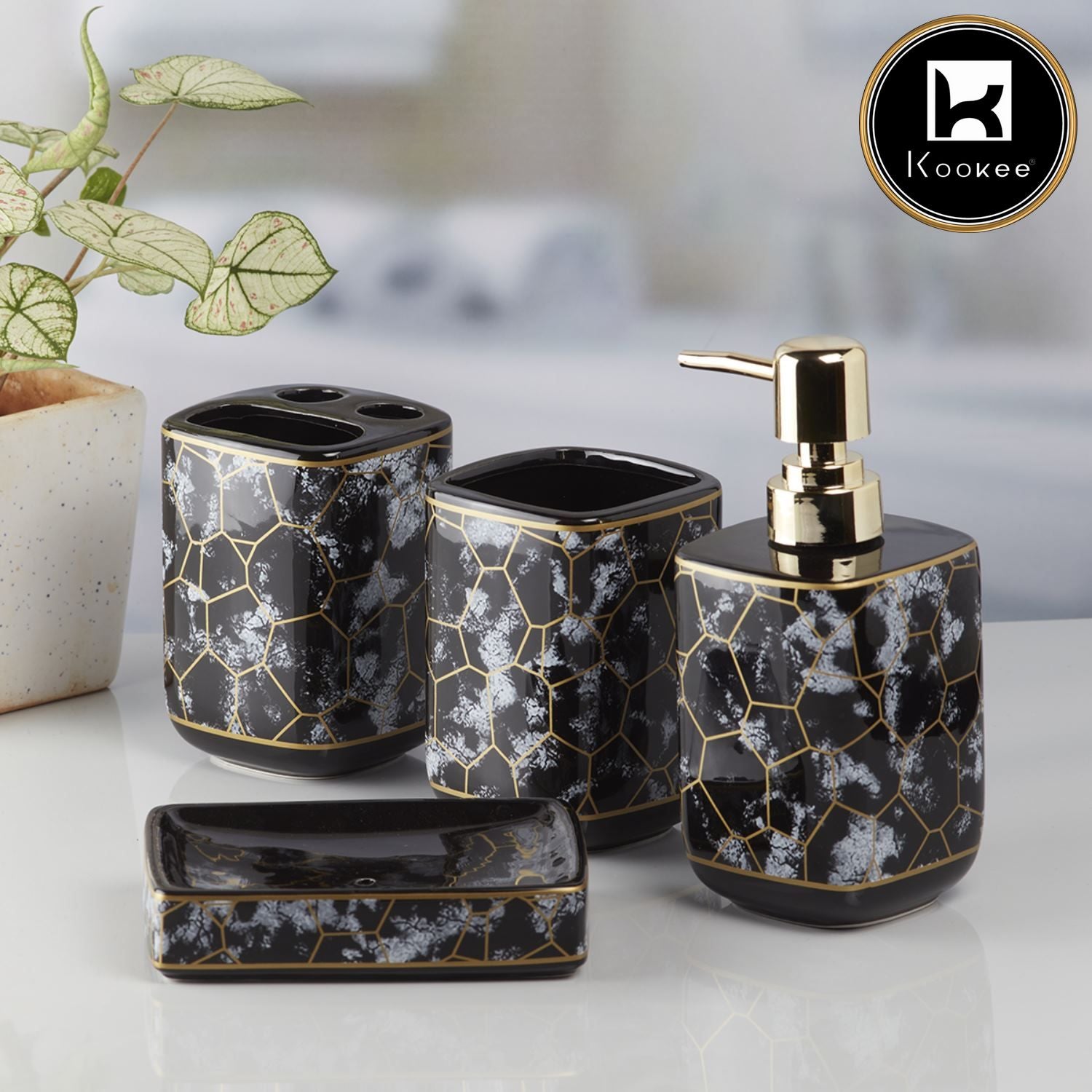 Kookee Ceramic Bathroom Sets, Black, ART10089