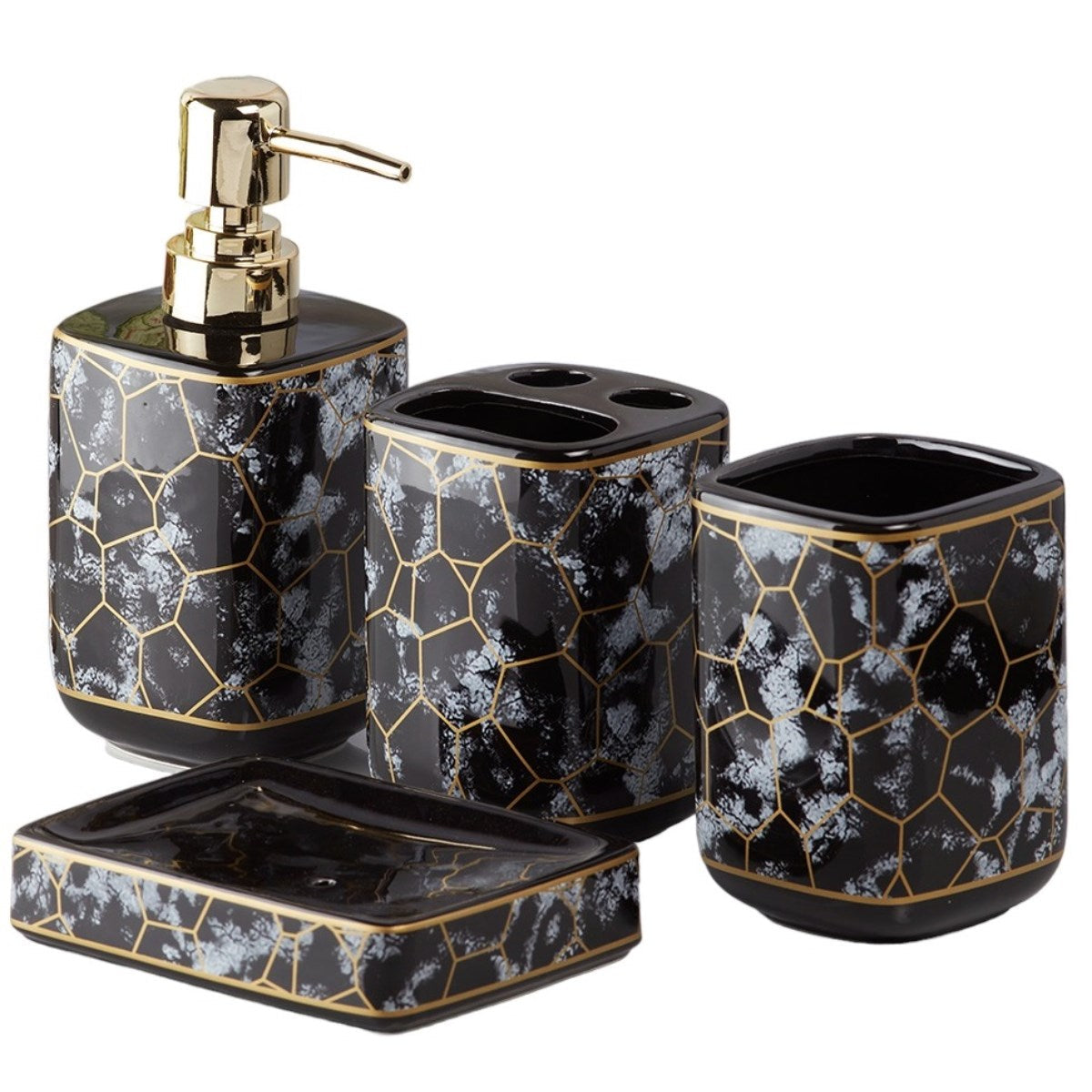 Ceramic Bathroom Accessories Set of 4 with Soap Dispenser (V-CBS-006-1)