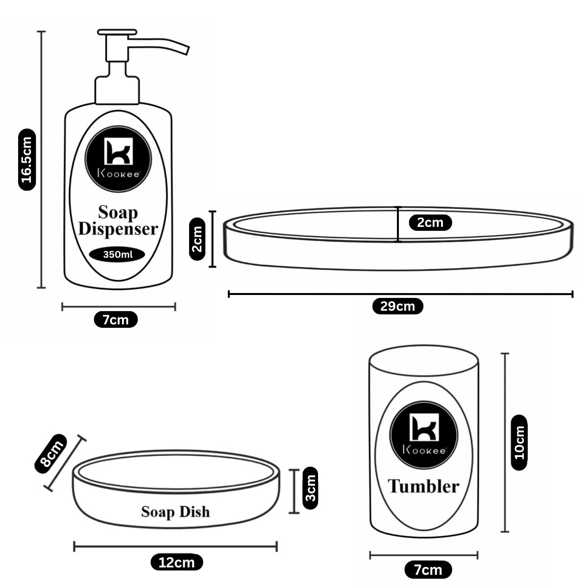 Kookee Ceramic Bathroom Sets, White, ART10090