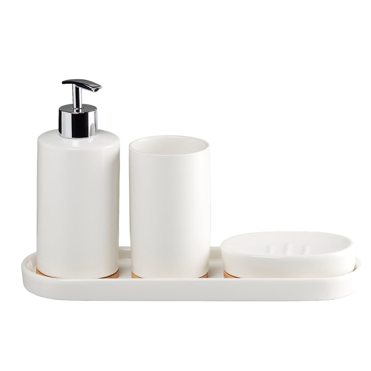 Ceramic Bathroom Accessories Set of 4 with Soap Dispenser (10090)