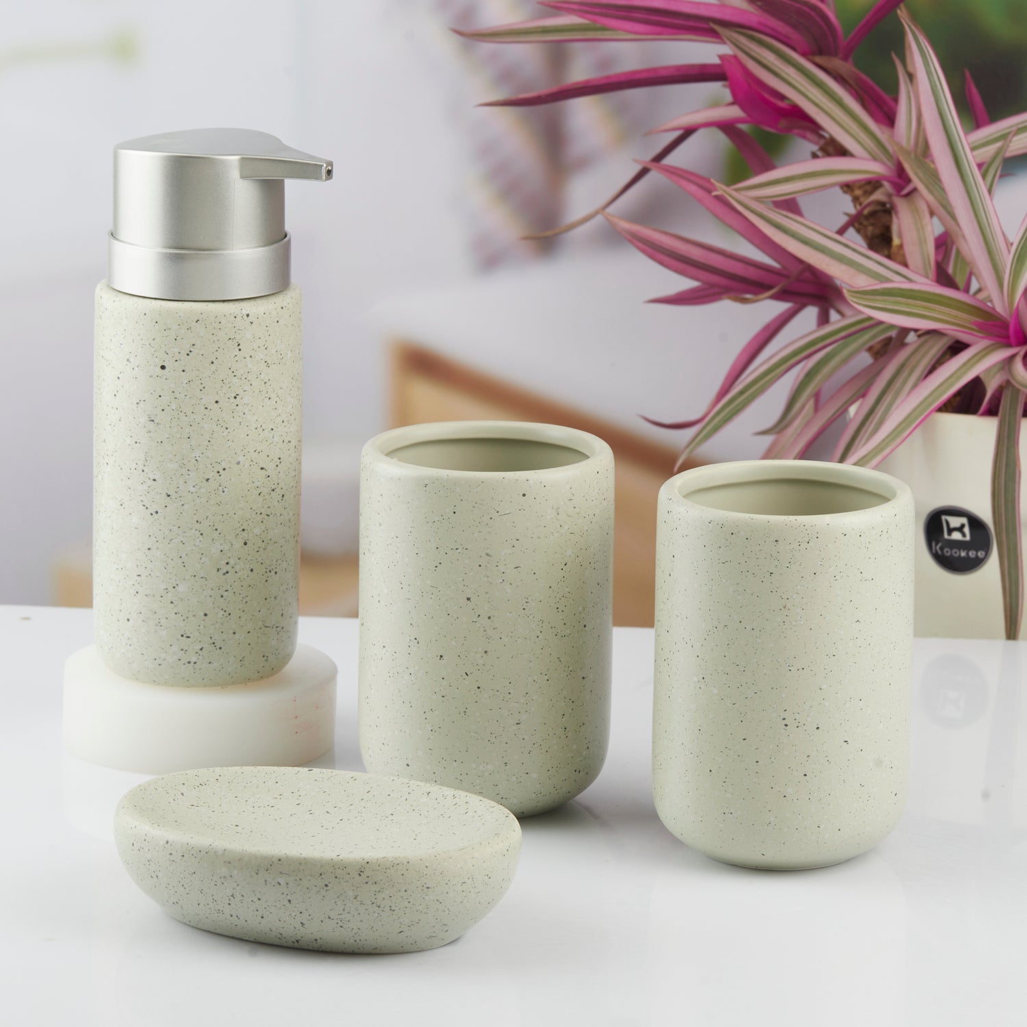 Ceramic Bathroom Set of 4 with Soap Dispenser (7655)