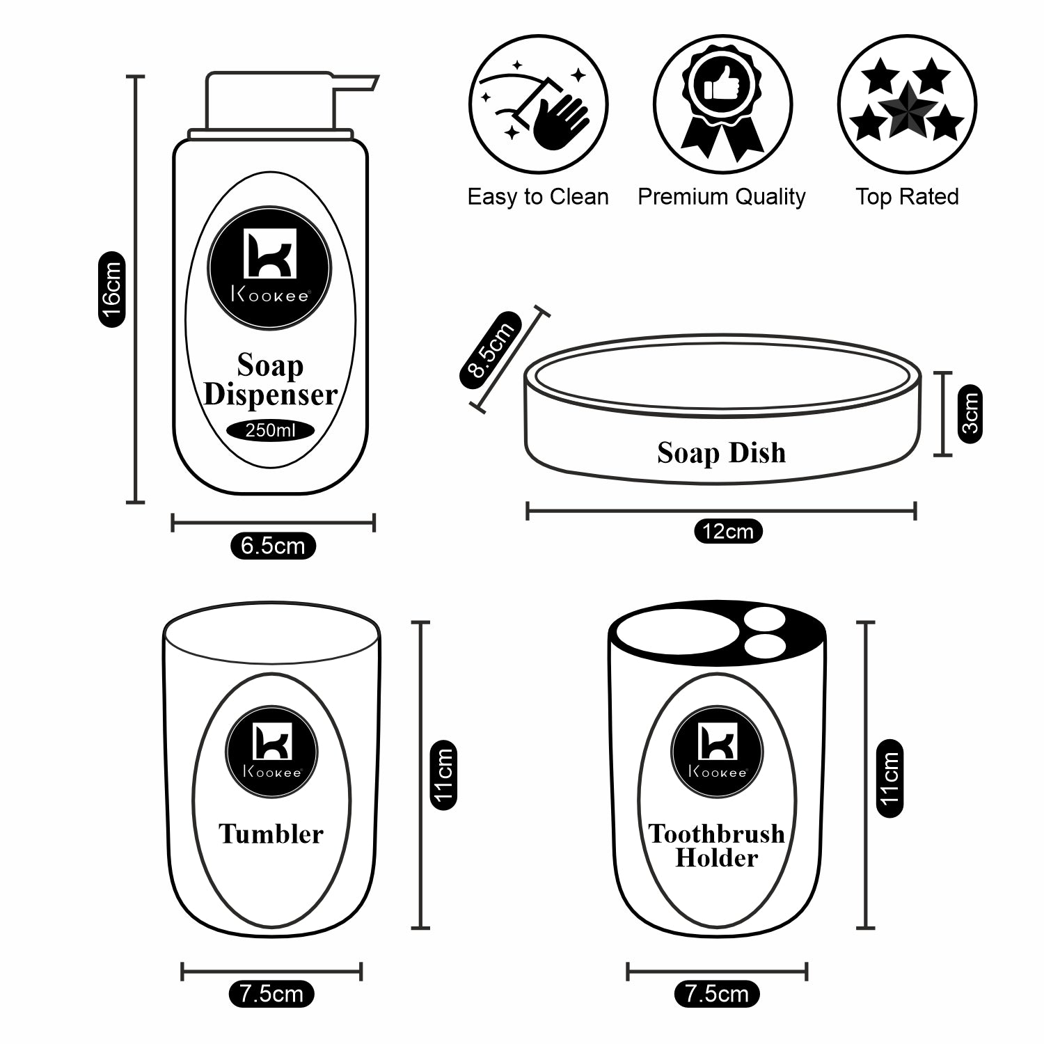 Kookee Ceramic Bathroom Sets, Grey, ART10092