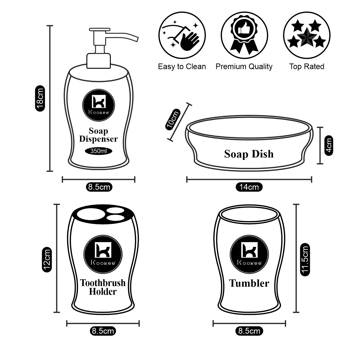 Ceramic Bathroom Accessories Set of 4 with Soap Dispenser (10094)