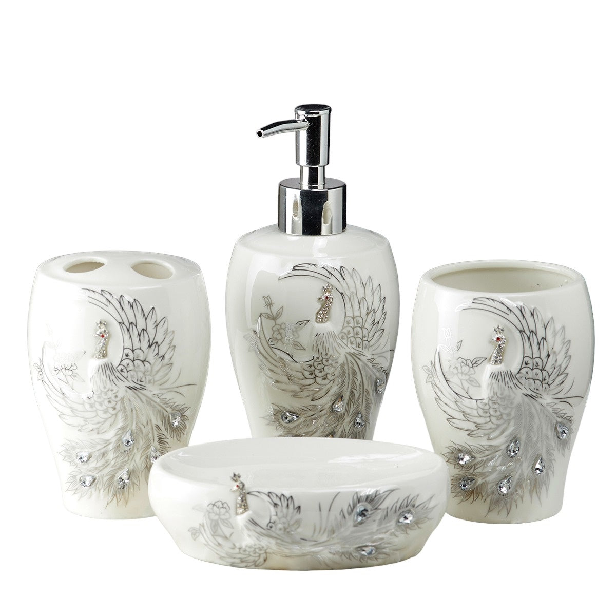 Ceramic Bathroom Set of 4 with Soap Dispenser (10095)
