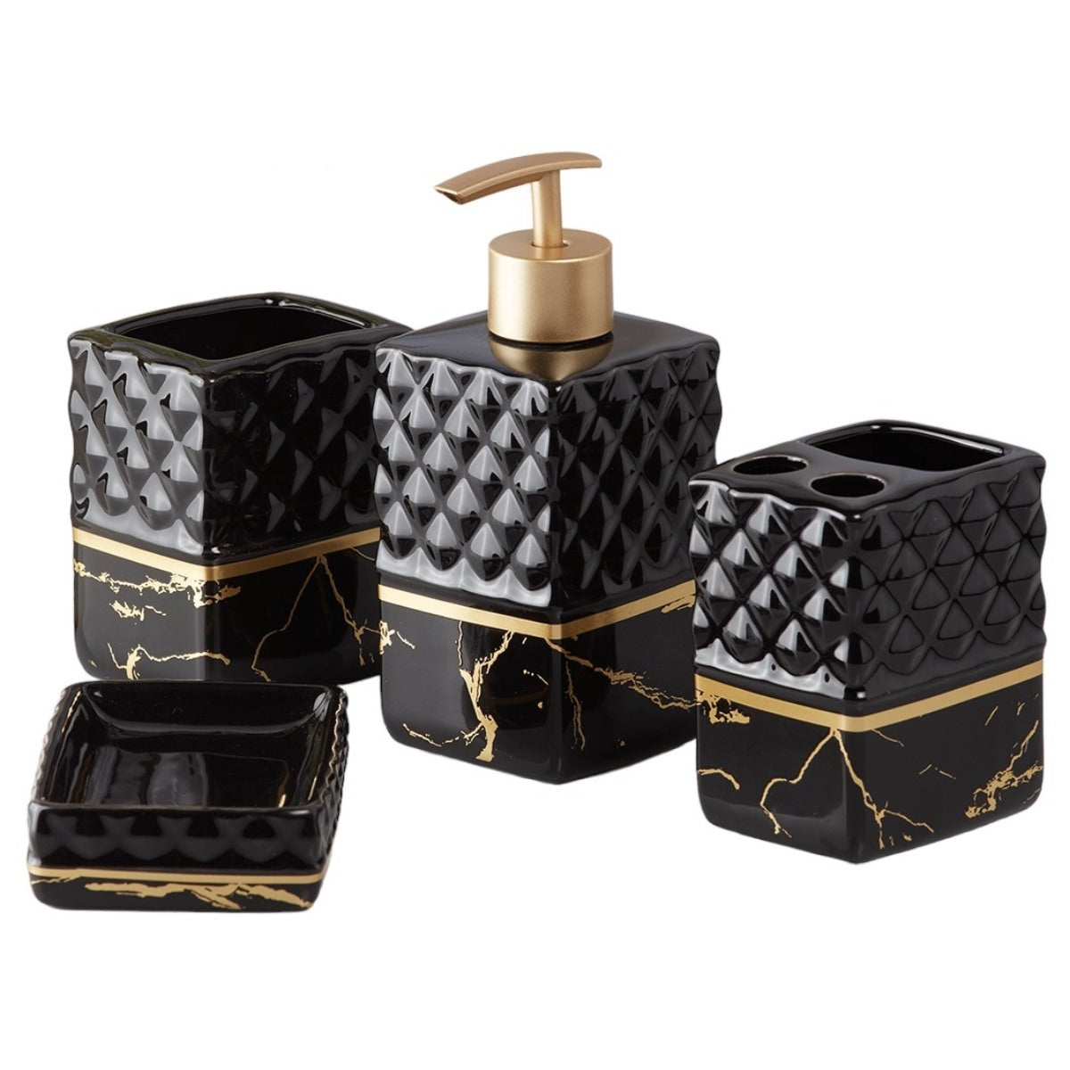 Ceramic Bathroom Set of 4 with Soap Dispenser (V-CBS-028-1)
