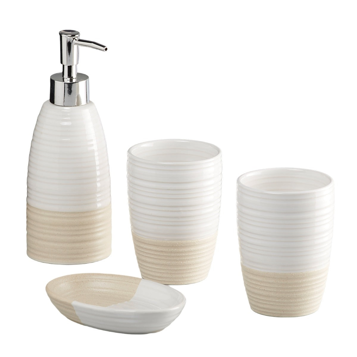 Ceramic Bathroom Set of 4 with Soap Dispenser (10098)