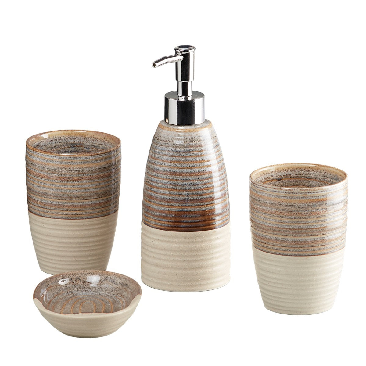 Ceramic Bathroom Set of 4 with Soap Dispenser (10099)