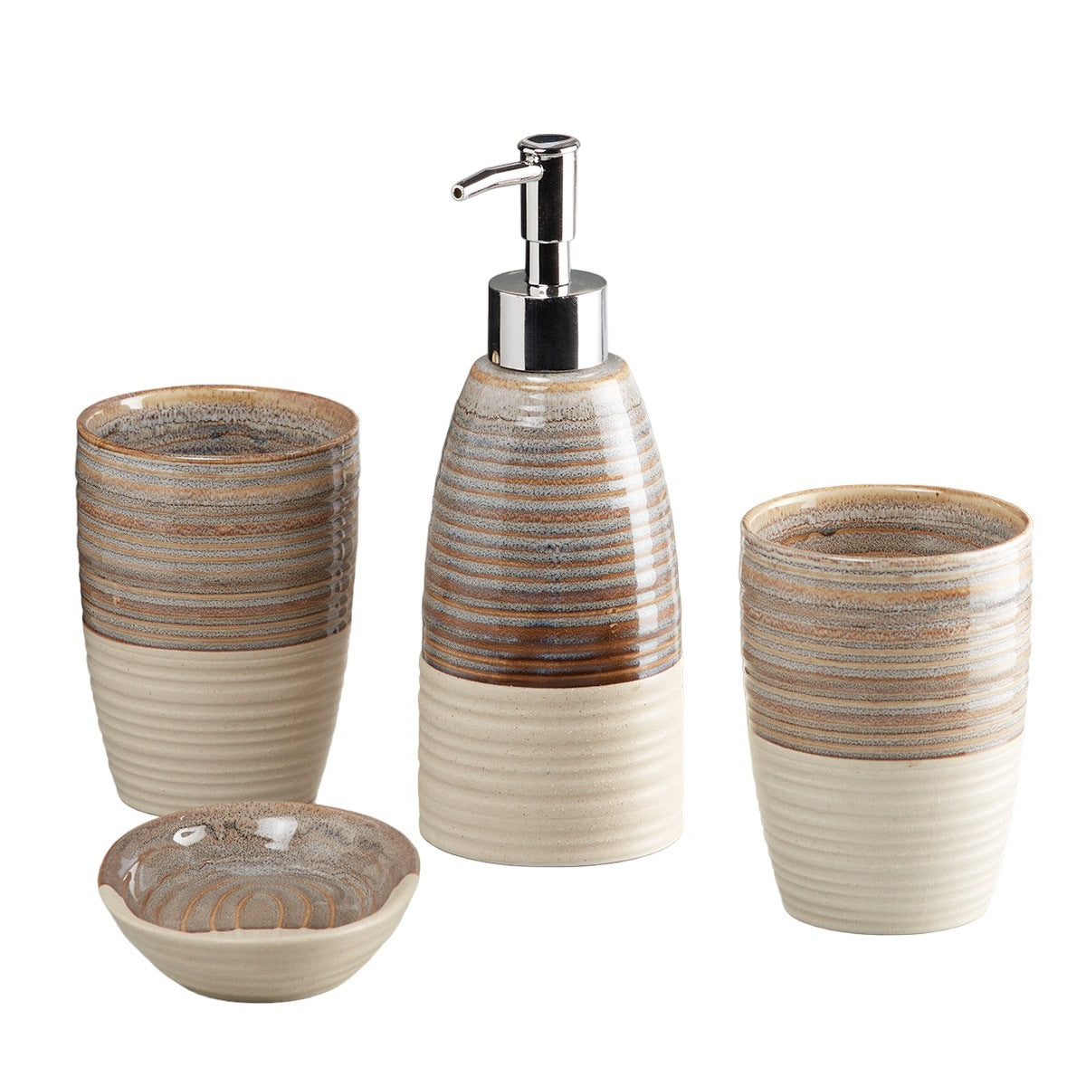 Ceramic Bathroom Set of 4 with Soap Dispenser (V-CBS-036-1)