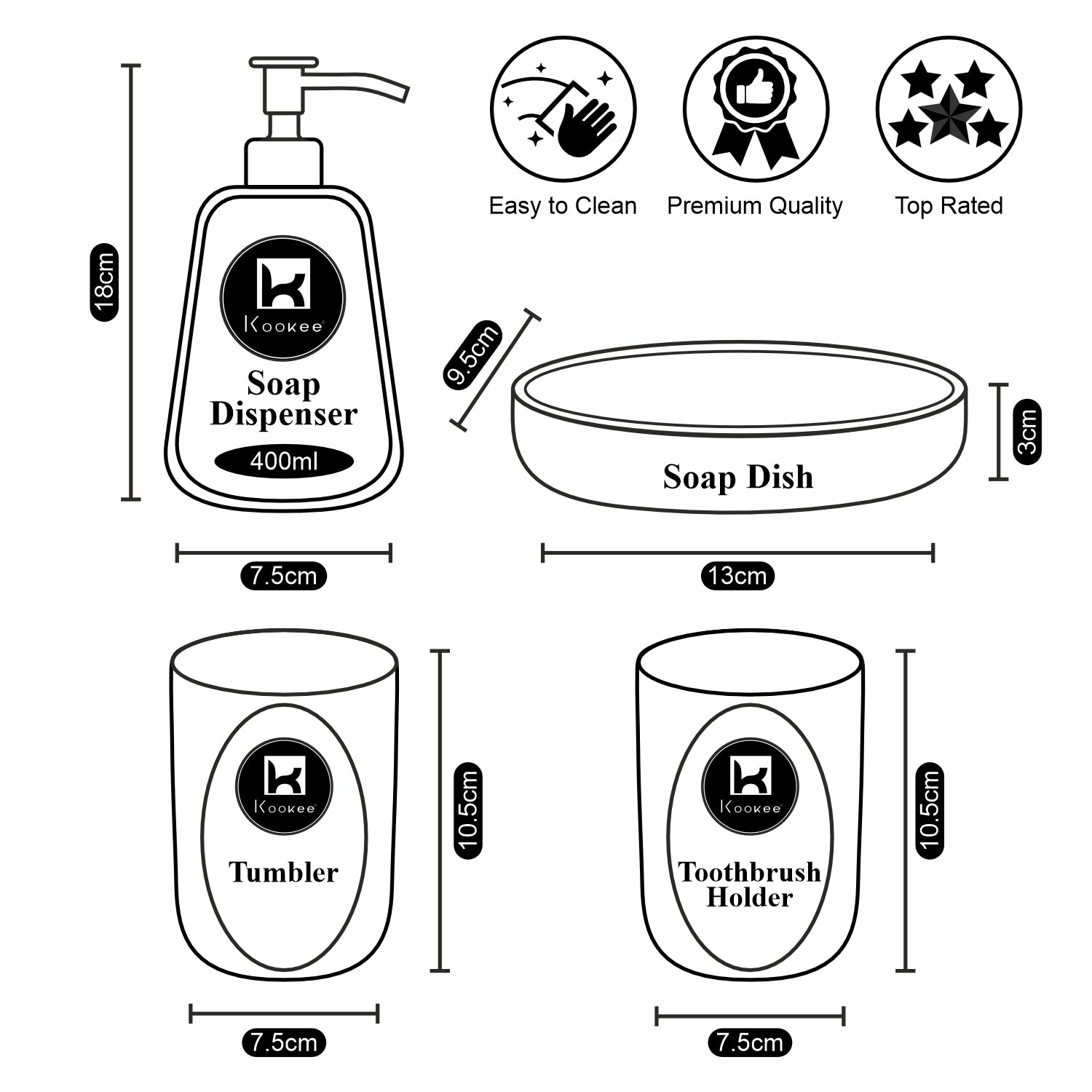 Kookee Ceramic Bathroom Sets, Brown, ART10100