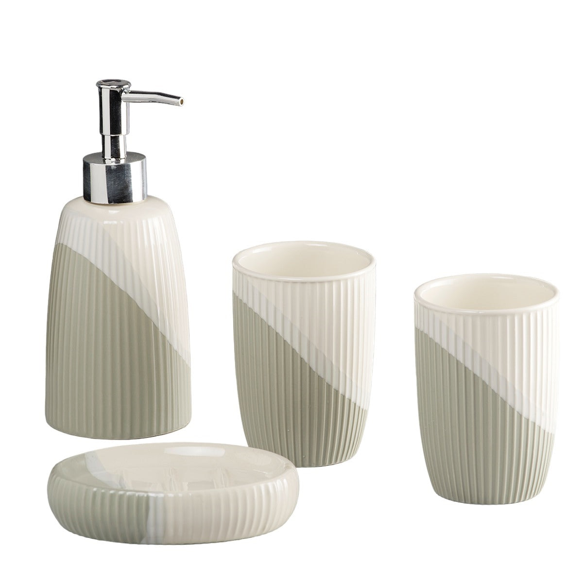 Ceramic Bathroom Set of 4 with Soap Dispenser (10101)