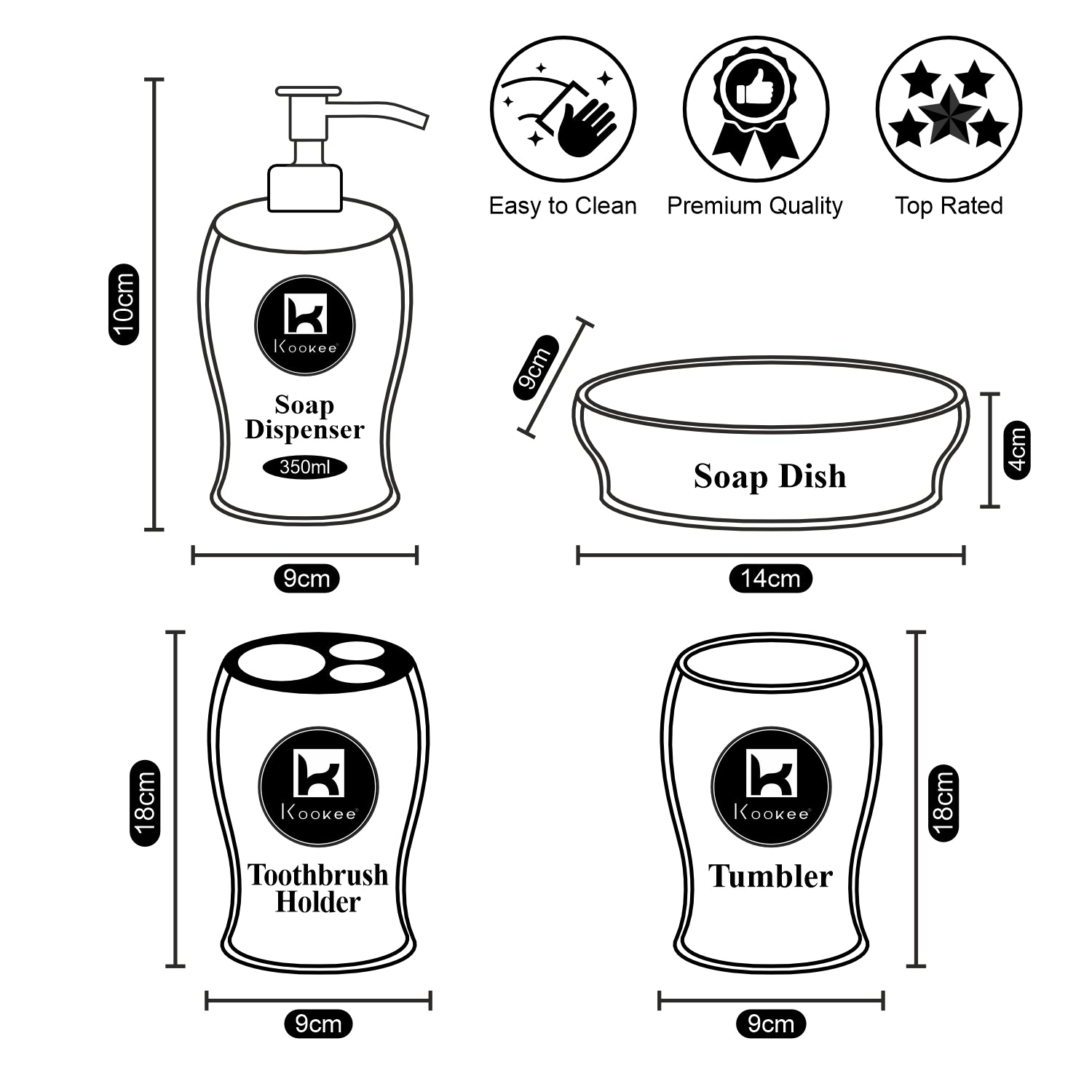 Kookee Ceramic Bathroom Sets, White, ART10102
